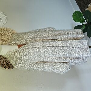 ANDTHEWHY Cozy Tan & White Open Front Cardigan Sweater Women S/M Plush Oversized